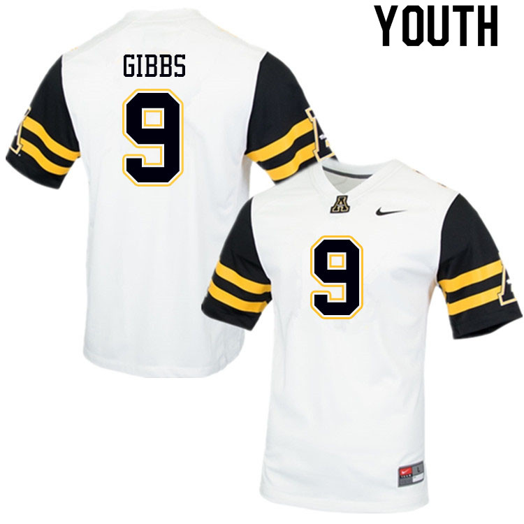 Youth #9 Jackson Gibbs Appalachian State Mountaineers College Football Jerseys Sale-White - Click Image to Close